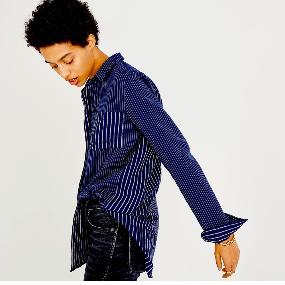 Madewell - Classic Ex-Boyfriend Shirt in Stripe Mix / Size  L